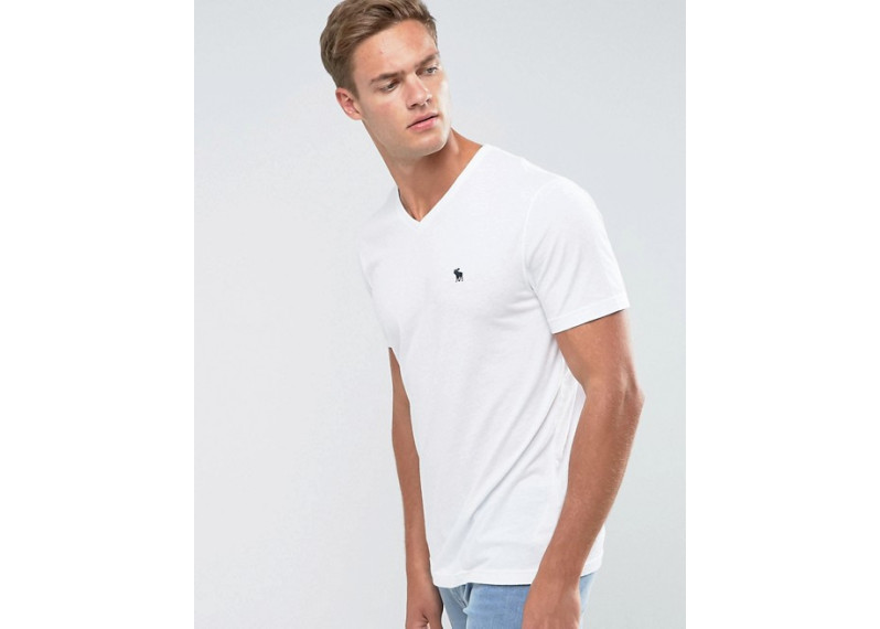 Slim Fit T-Shirt V-Neck Logo in White
